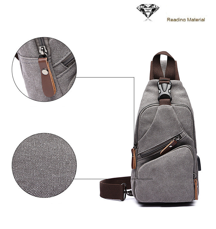 ZUOLUNDUO Multifunctional USB Canvas Chest Bag Casual Crossbody