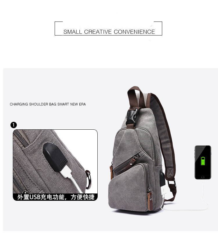 ZUOLUNDUO Multifunctional USB Canvas Chest Bag Casual Crossbody