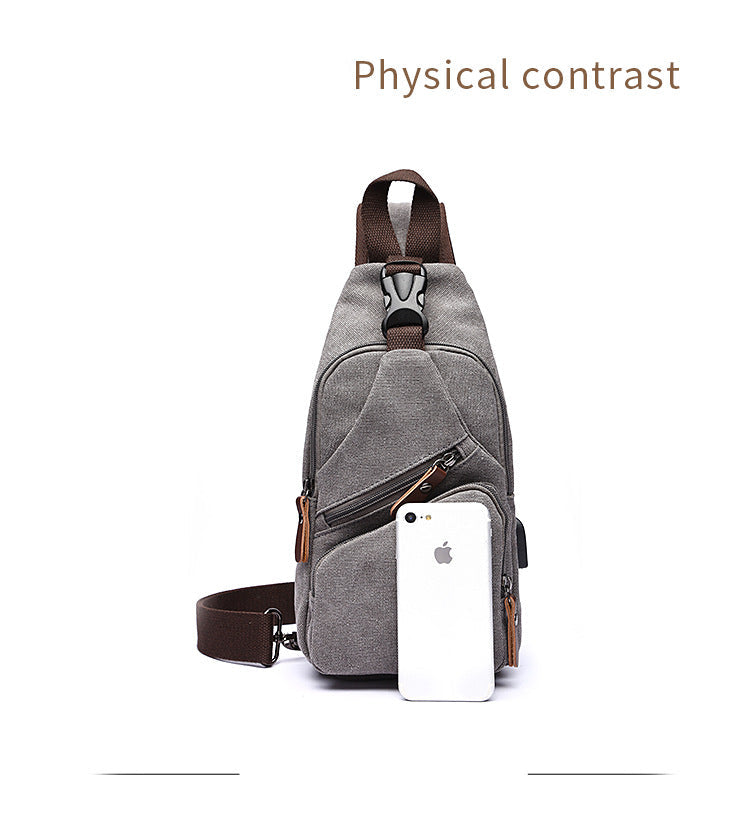 ZUOLUNDUO Multifunctional USB Canvas Chest Bag Casual Crossbody