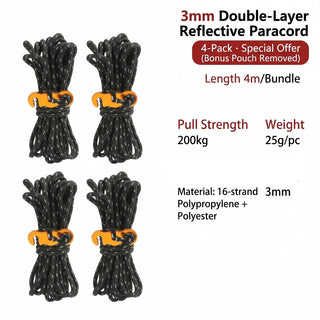 Luminous Camping Guyline Tent Rope Set with Clips