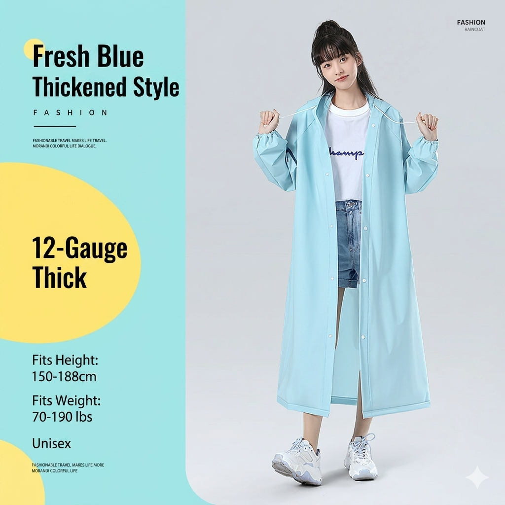 Non-Disposable EVA Rain Poncho for Adults Portable Travel