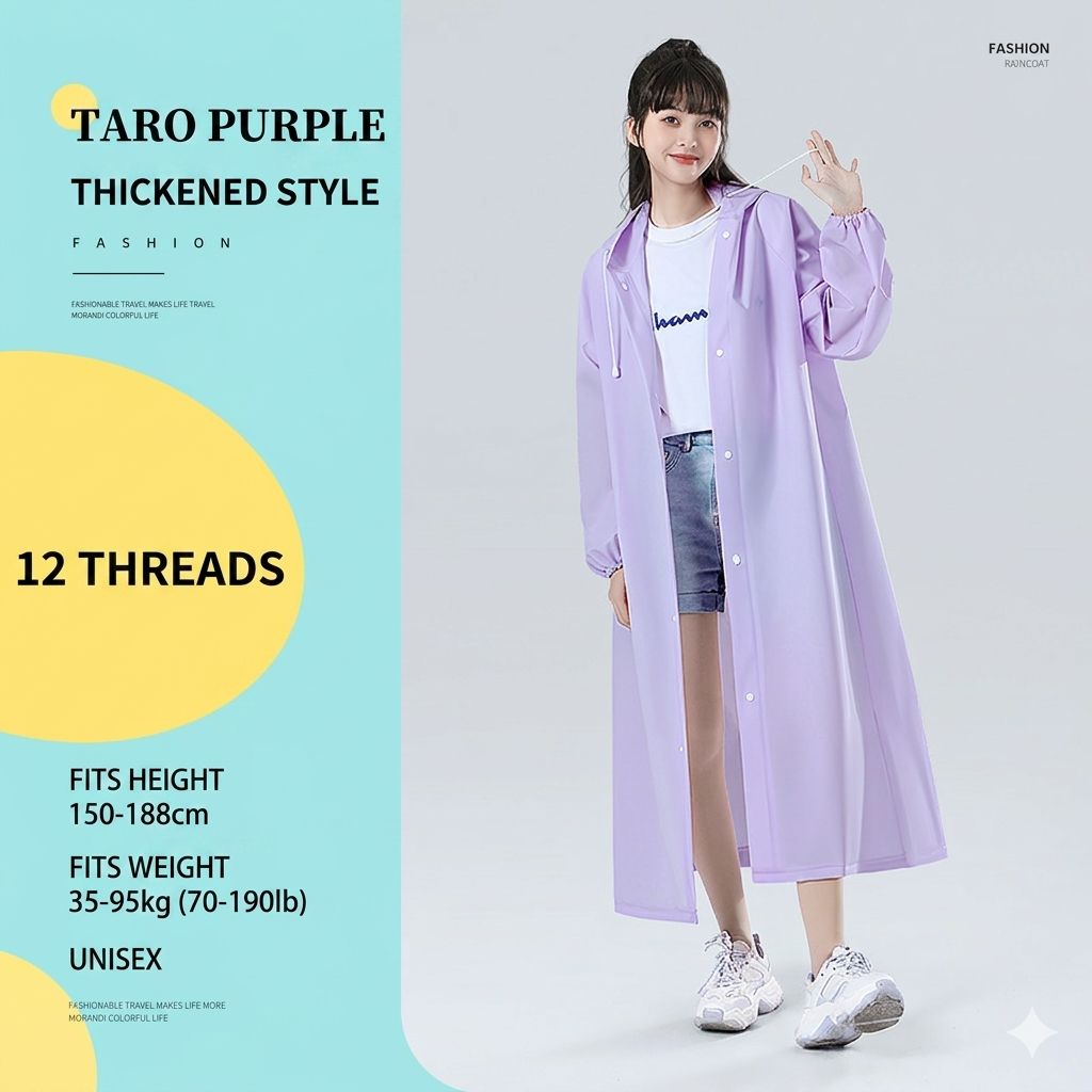 Non-Disposable EVA Rain Poncho for Adults Portable Travel