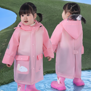 Kids Cartoon Raincoat Waterproof Hooded Poncho With Reflective Strips