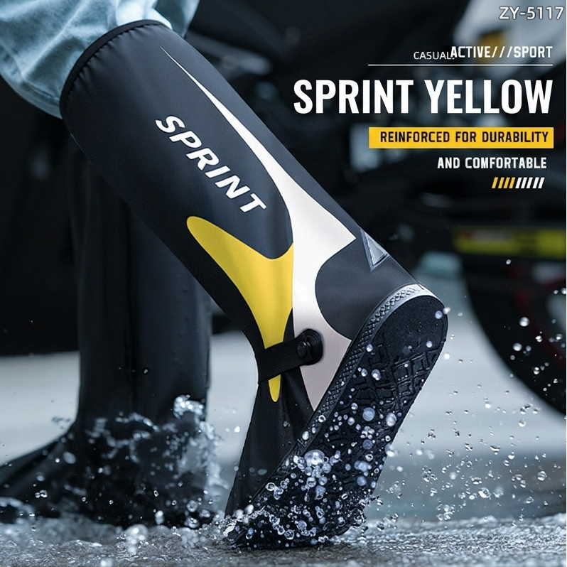 PVC Rain Boots Overshoes Reflective High-Top Waterproof Cycling Blue