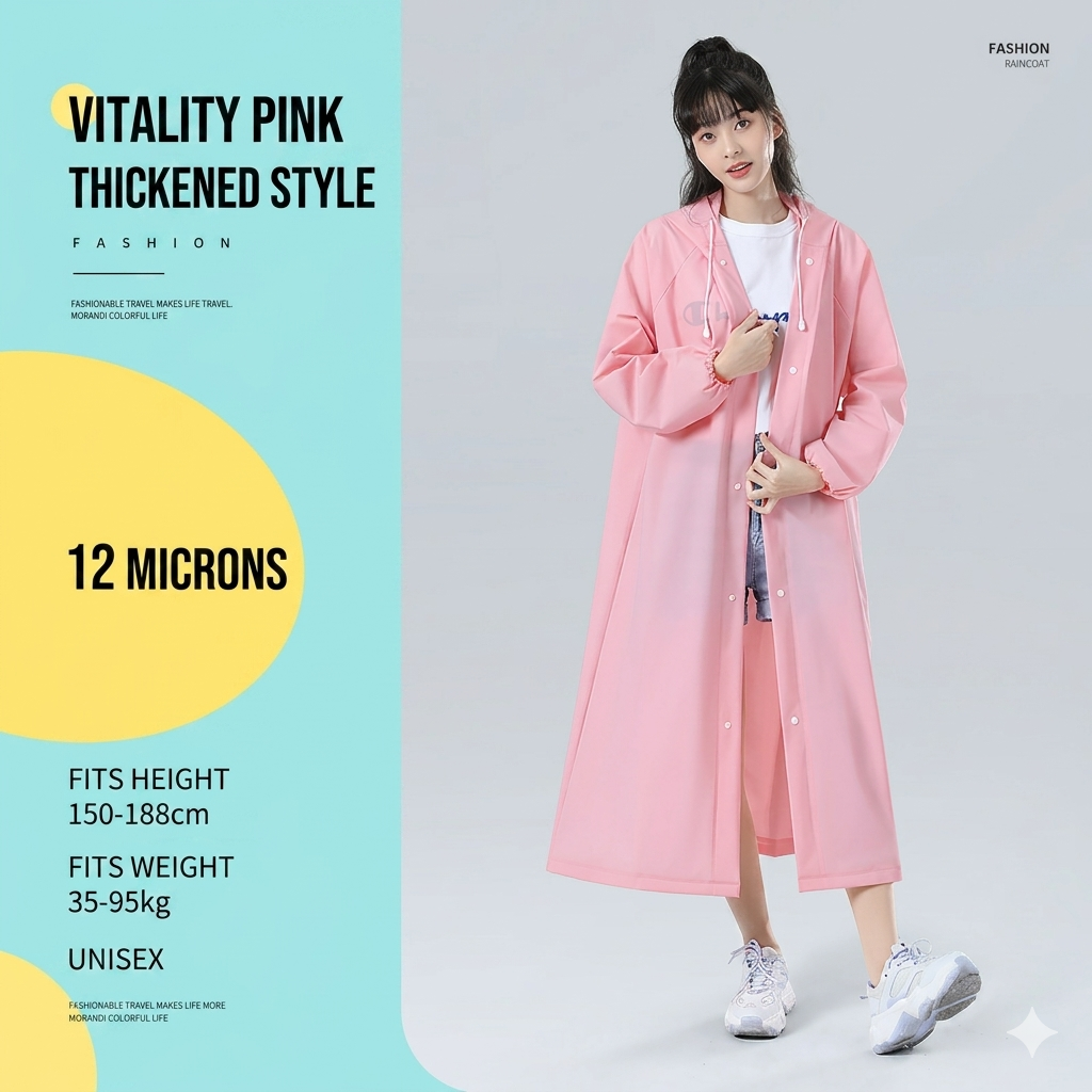 Non-Disposable EVA Rain Poncho for Adults Portable Travel