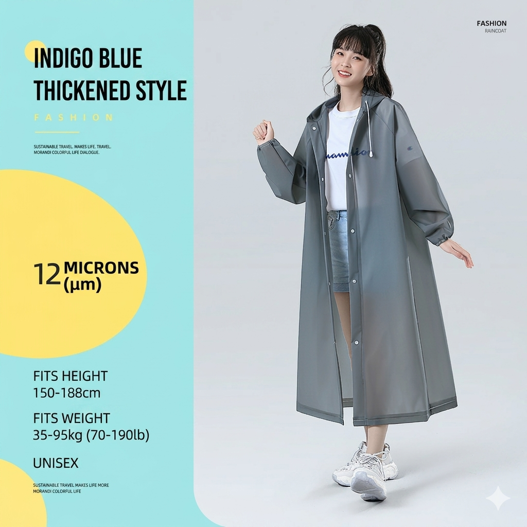 Non-Disposable EVA Rain Poncho for Adults Portable Travel