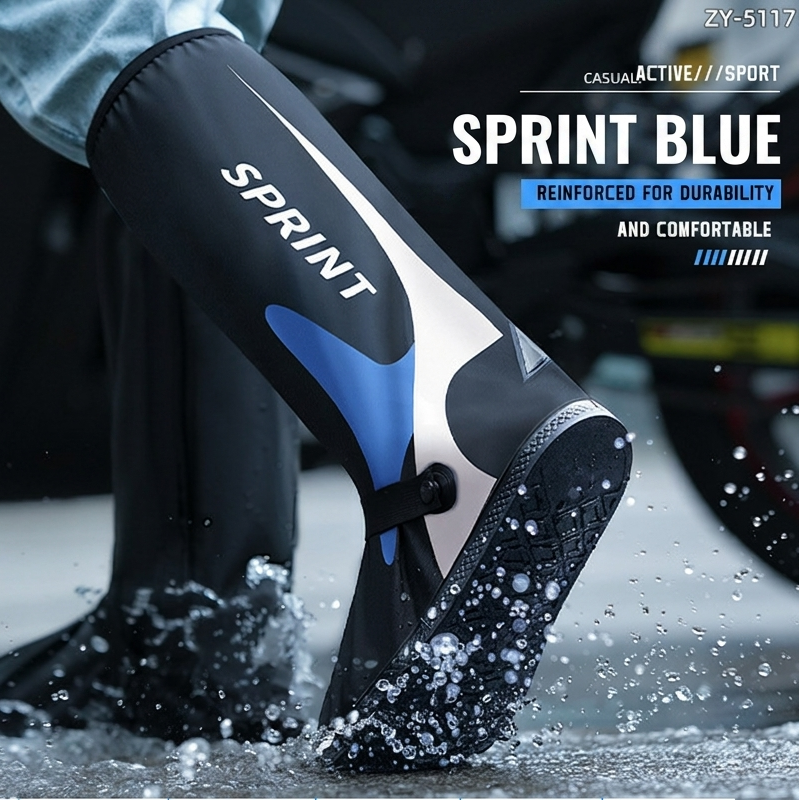 PVC Rain Boots Overshoes Reflective High-Top Waterproof Cycling Blue