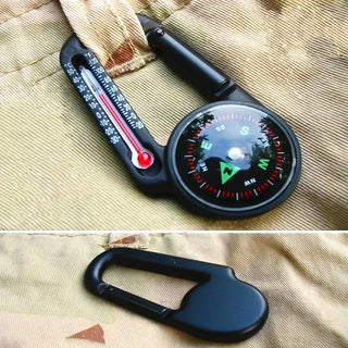 Multi-Function Zinc Alloy Outdoor Compass Carabiner with Integrated Thermometer