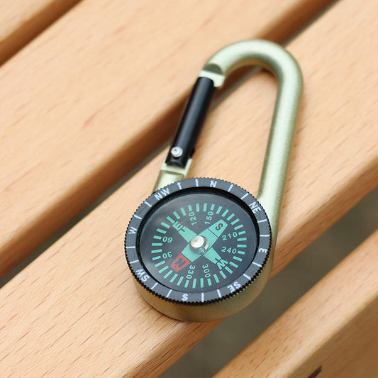 X-TOOLS Tactical Compass Keychain Zinc Alloy Carabiner Outdoor Survival Gold