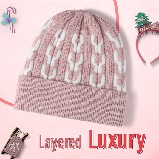 Color-block velvet thickened winter woolen hat