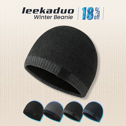 Men's Round-Top Casual Leather Label Warm Fashionable Winter Beanie