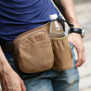 Outdoor Canvas Waist Bag with Bottle Holder Running Cycling Crossbody