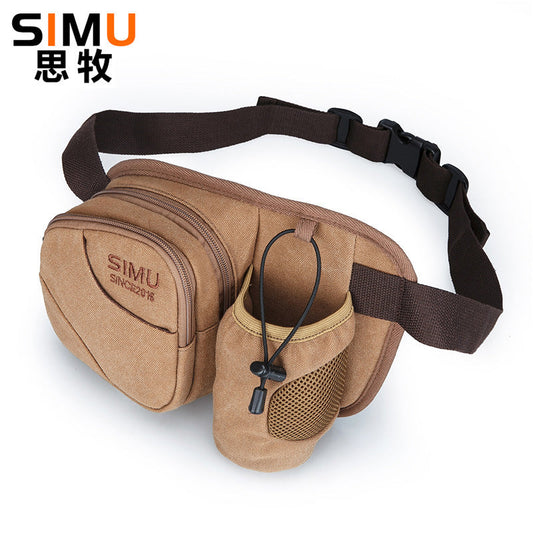 Outdoor Canvas Waist Bag with Bottle Holder Running Cycling Crossbody