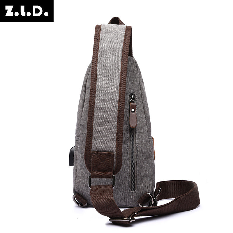 ZUOLUNDUO Multifunctional USB Canvas Chest Bag Casual Crossbody