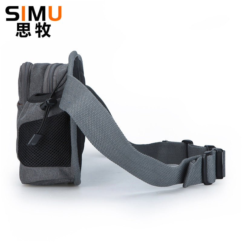 Outdoor Canvas Waist Bag with Bottle Holder Running Cycling Crossbody