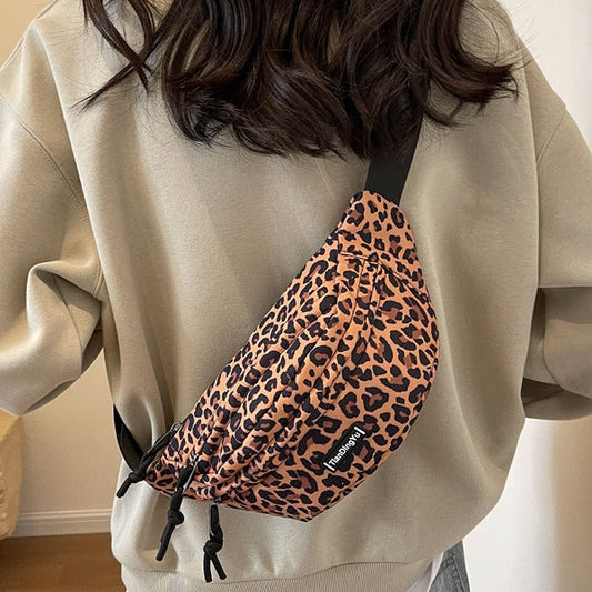Mens Outdoor Leopard Print Crossbody Chest Waist Bag