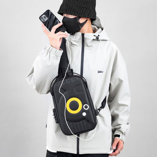 Mens Hard Shell Crossbody Anti-theft Motorcycle Shoulder Bag with Lock
