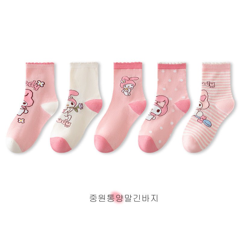 Melody Style Sweat-Absorbing and Breathable All Seasons Cotton Socks for Girls