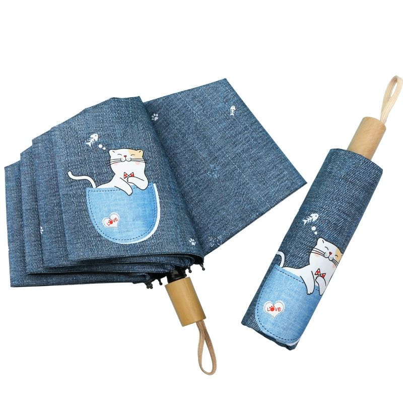 Cute kitten thickened folded small and portable umbrella