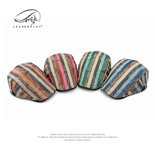 Striped Cotton Fabrics Retro Beret Painter Cap