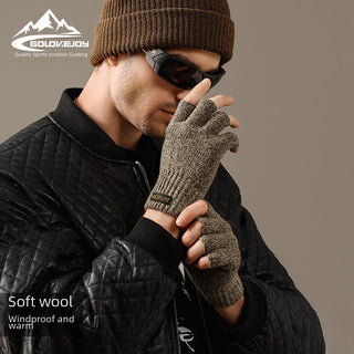 Winter knitted half-finger windproof woolen gloves