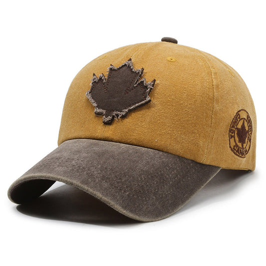 Maple leaf patch washed outdoor cotton baseball cap