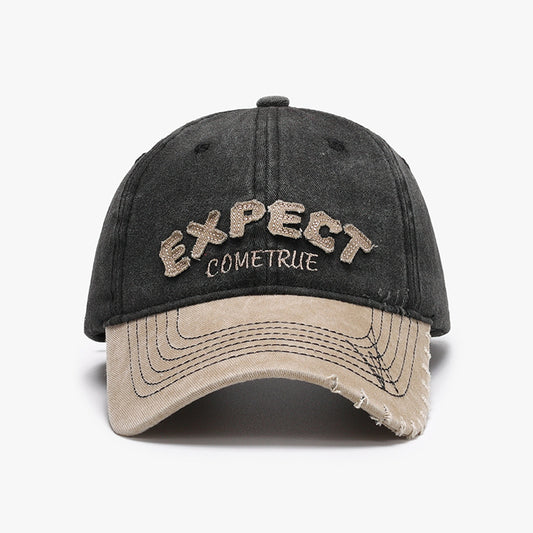 Letter patch embroidery color blocking washed soft top baseball cap