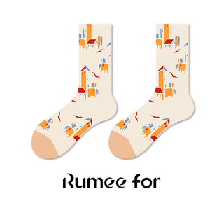 Men's and women's long tube oil painting socks