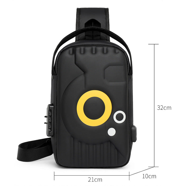 Mens Hard Shell Crossbody Anti-theft Motorcycle Shoulder Bag with Lock