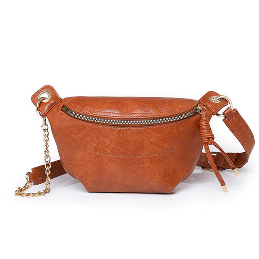 Retro PU Leather Chain Chest Bag Crossbody Waist Pack Style