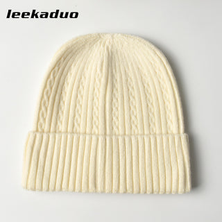 Men's winter casual solid color knitted wool hat