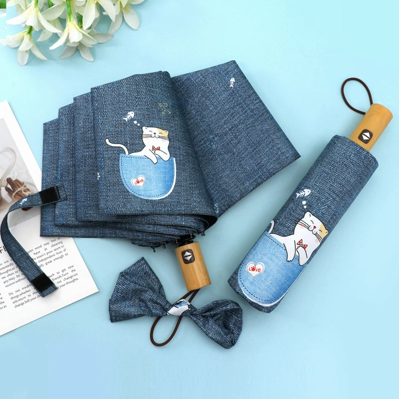 Cute kitten thickened folded small and portable umbrella