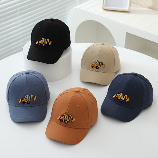 Excavator Flagged Children's Embroidered Baseball Cap for All Seasons