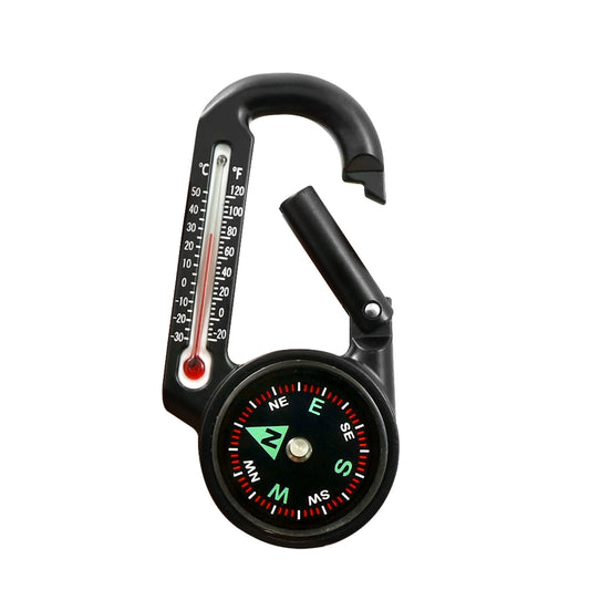 Multi-Function Zinc Alloy Outdoor Compass Carabiner with Integrated Thermometer