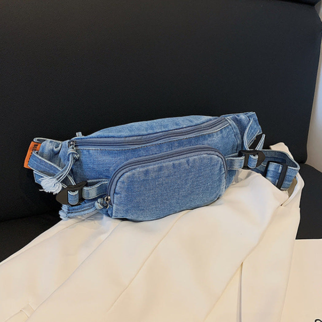 Unisex Trendy Pure Denim Crossbody Large Capacity Chest & Waist Bag