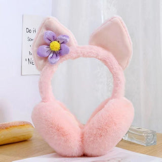 Cold Protection Cute Flower Plush Folding Earmuffs