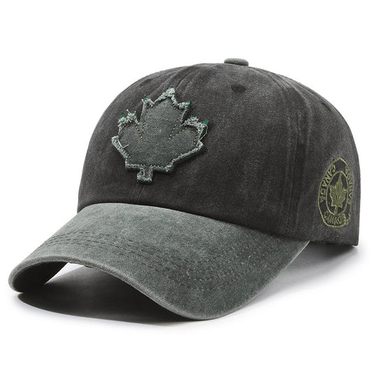 Maple leaf patch washed outdoor cotton baseball cap