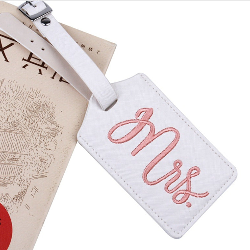 PU leather couple embroidered luggage tag for Travel