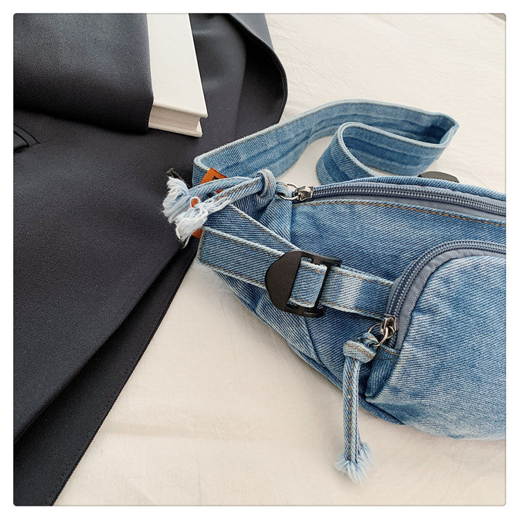 Unisex Trendy Pure Denim Crossbody Large Capacity Chest & Waist Bag