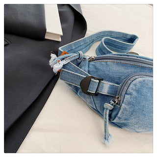 Unisex Trendy Pure Denim Crossbody Large Capacity Chest & Waist Bag