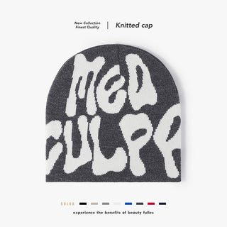 Letter jacquard knitted outdoor warm stylish beanie