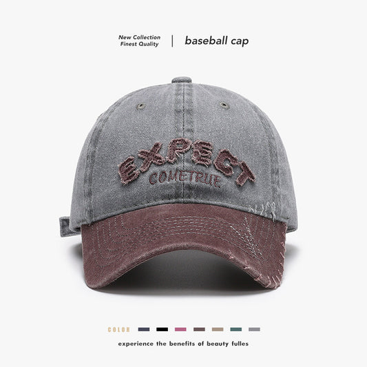 Letter patch embroidery color blocking washed soft top baseball cap