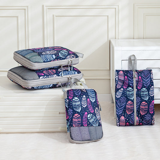 Printed travel pouch compression 4pcs set Travel Storage Bag