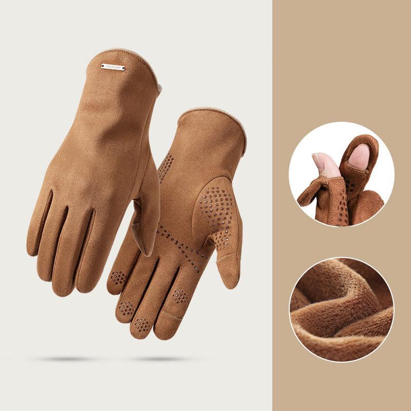 Winter Outdoor Anti Slip inside Wool Suede Velvet Winter Gloves