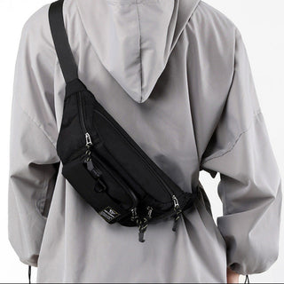 Men's Waterproof Nylon Chest Bag Crossbody Shoulder Backpack Black