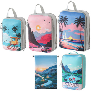 Printed travel pouch compression 5pcs set Travel Storage Bag