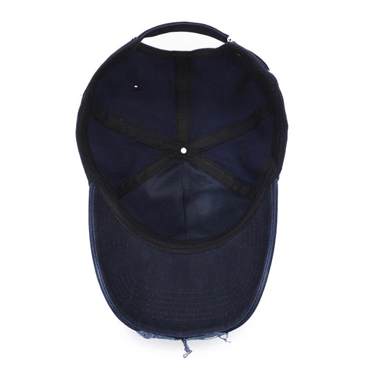 Outdoor Lettered Embroidery Soft Top Ripped Vintage Cap