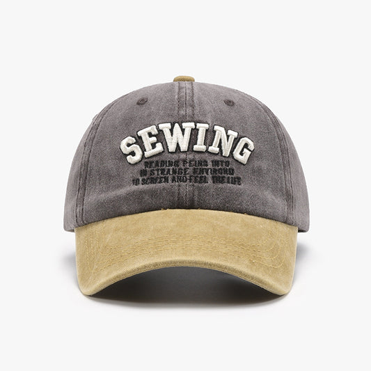 Lettered three-dimensional embroidery color-block washed soft top baseball cap