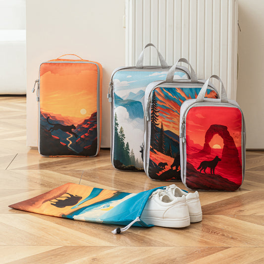 Printed travel pouch compression 5pcs set Travel Storage Bag