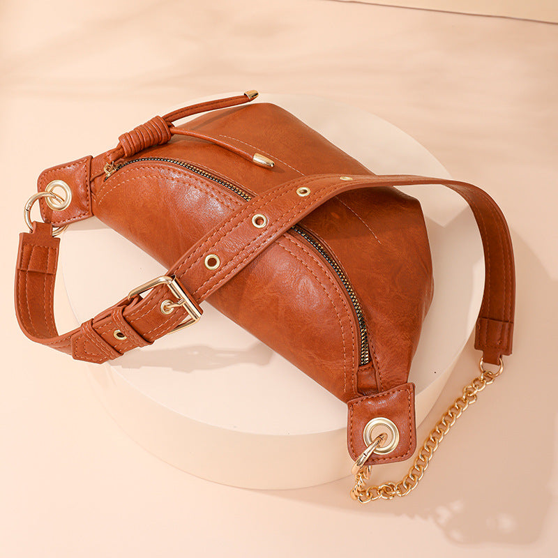 Retro PU Leather Chain Chest Bag Crossbody Waist Pack Style